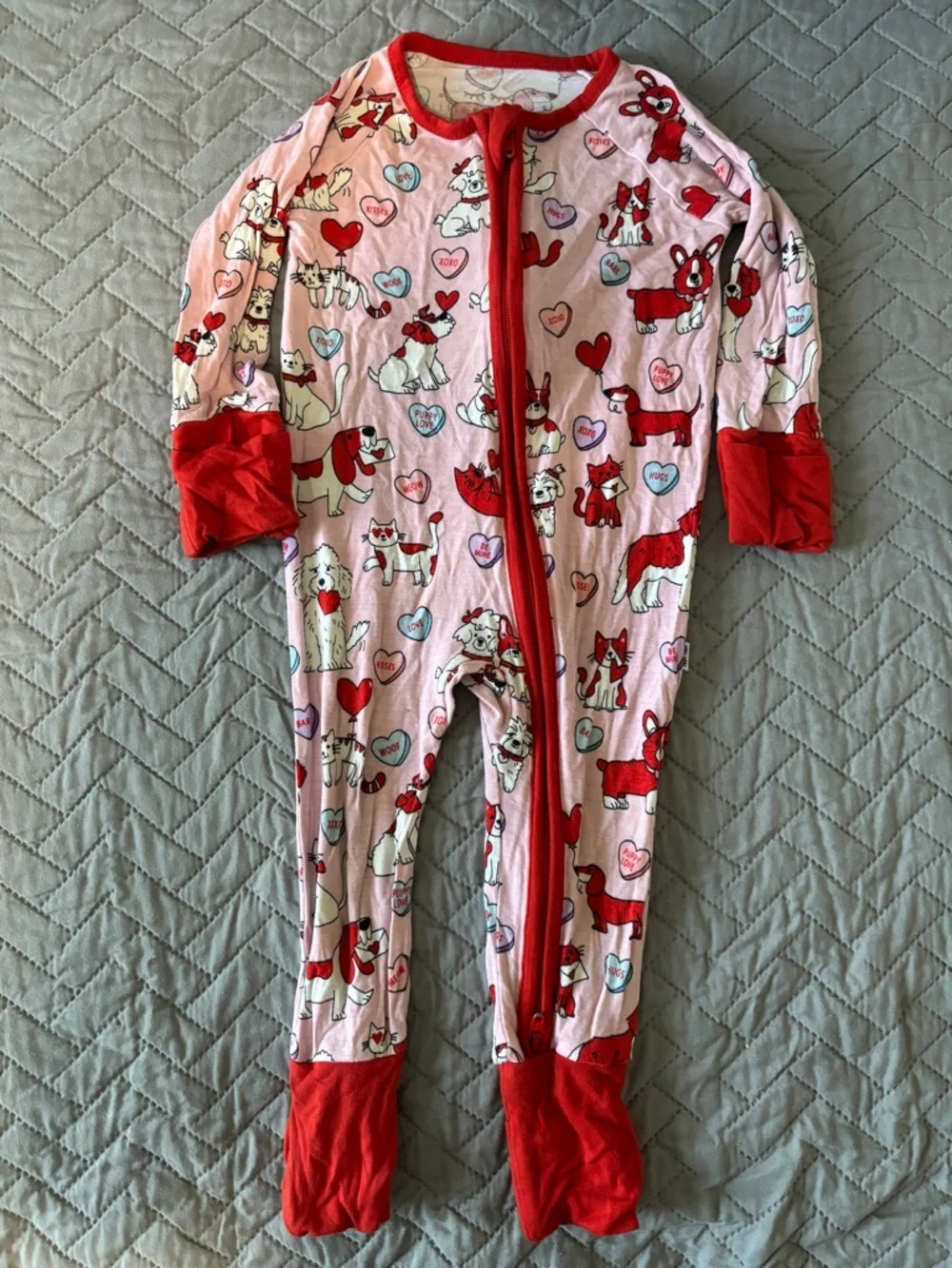 Valentine’s Puppy Love Little Sleepies 0-3M Bamboo Zippy